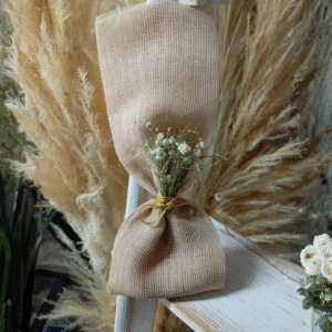 Μπομπονιέρα λινάτσας με αποξηραμένα άνθη