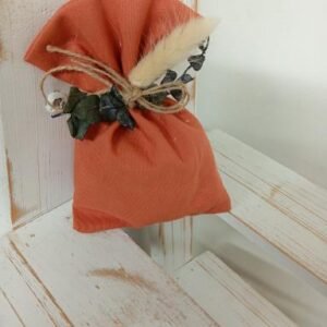 Μπομπονιέρα βάπτισης πουγκί βαμβακερό κεραμιδί απόχρωση