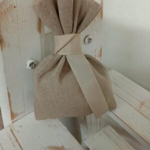 Μπομπονιέρα  Γάμου & Βαπτισης πουγκί βαμβακερό Μοκα