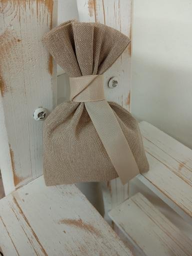 Μπομπονιέρα Γάμου & Βαπτισης πουγκί βαμβακερό Μοκα