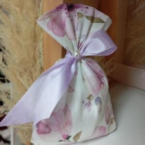 Μπομπονιέρα Γάμου πουγκί σαντουκ ταύτας σε φούξια και λιλα αποχρωση