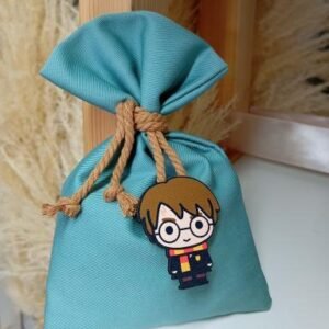 Μπομπονιέρα βαπτισης πουγκί καμβας βεραμάν σκουρο