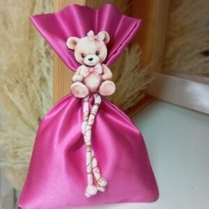 Μπομπονιέρα βαπτισης πουγκί σατέν σε φούξια αποχρωση