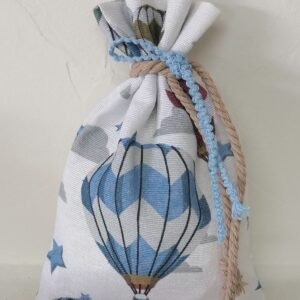 Μπομπονιέρα βαπτισης πουγκί βαμβακερό με θέμα [Αεροστατο]