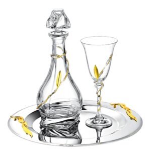 Σετ Γάμου {gold-oil} ( Δίσκος Καράφα ποτήρι)